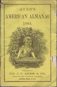 Antique Ayer S American Almanac 1884 Patent Medicine Adds