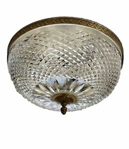 Vintage Flush Mount Crystal Chandelier Ceiling Light Brass Quilted 3 Available