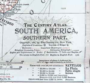 1899 South America Map Original Argentina Chili Uruguay Steamship Railways