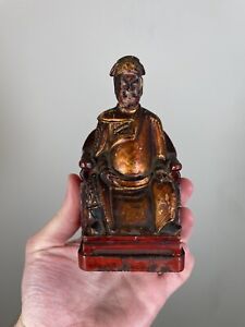 Qing Dynast Y Taoist Wenchang Wang Wooden Statue Figurine