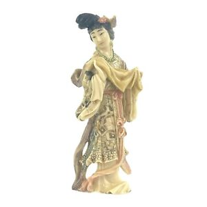 Vintage Japanese Netsuke Resin Hand Carved Porcelain Statue Geisha