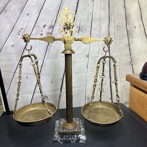 Vintage Ornate Brass Balance Scales Of Justice Apothecary Weight Marble Base