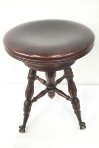 Antique Victorian A Merriam Co Wood Glass Ball Clawfoot Piano Stool