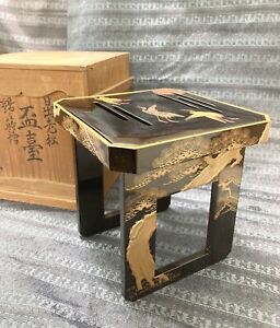 Antique Maki E Stand Table Or Altar From The Meiji 1879 Japanese Makie With Box