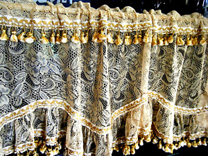 Antique Valance Window Treatments Baroque Style Lace Cotton Fabric Panel 60 X21 
