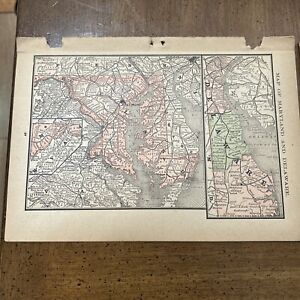 Antique Colorful 1885 Map Of Maryland Delaware 10x7 Inches