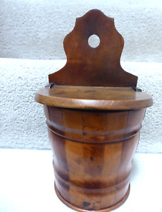 Antique Staved Wooden Salt Box Mid 19th C