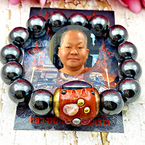 Leklai Bracelet Black Magnetic Healing Stone Lp Somporn Brown Thai Amulet 16654
