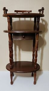 Vtg Mcm Wooden Walnut Spindle 3 Tier Shelves Accent Phone End Table 31 H