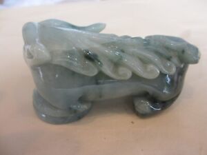 Rare Vintage Hallmarked Chinese Green Jade Jadeite Foo Dog Figure