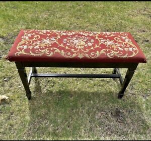 Antique 1930 S Hand Made Needlepoint Piano Bench Stool W Storage