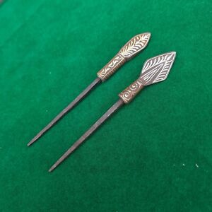 Vintage Rare Indian Mughal Islamic Steel Gold Damascened Arrowhead Archery 2pcs