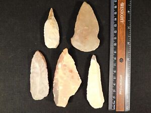 Lot Of Five Ancient Prismatic Flint Stone Tools Or Artifacts Algeria 146gr