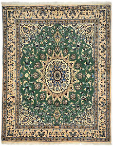 Vintage Floral Classic Green 5x6 Medallion Oriental Area Rug Hand Knotted Carpet