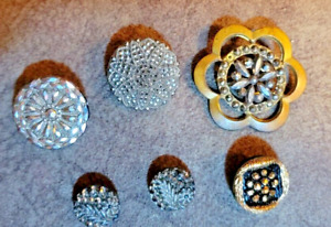 Lot Of 6 Antique Vintage Buttons Metal Glass Cut Steel Large One Is As Is