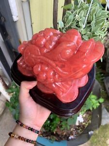 Red Obsidian Gemstone Hand Carved Toad Fengshui Symbol Bring Luck Fortune 7lbs