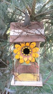 Wood Metal Sunflower Birdhouse Primitive French Country Garden Farmhouse Decor