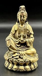 Vintage Original Brass Meditating Rare Buddhist God Buddha Statue Metal Figure