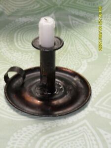 Early Japanned Toleware Push Up Candle Holder Finger Chamber Stick