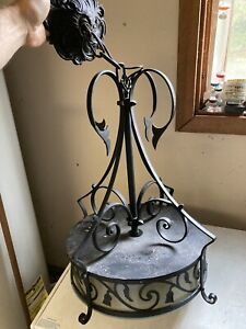 Vtg 1960s Wrought Iron Hanging Light Gothic Arts Crafts Thistle Hammered Lamp