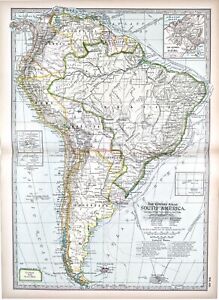 1899 South America Map Original Brazil Argentina French Guiana Exploration Route