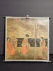Antique Trifold Travel Hanging Mirror With Geishas Shaving Vanity Hanging