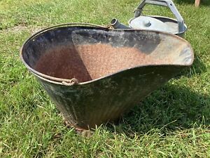 Antique Metal Coal Bucket Basket Old And Rusty Inside 