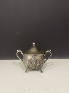 Vintage Leonard Silver Plated Sugar Bowl Double Handles Floral Footed
