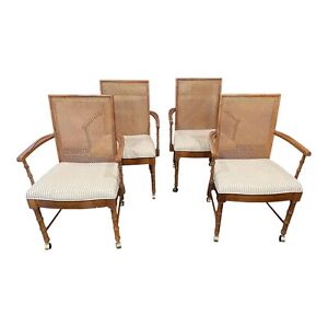 Late 20th Century Cane Dining Game Chairs By Bernhardt Set Of 4