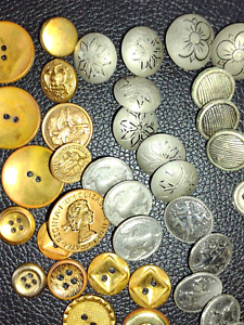 Antique Vtg Metal Buttons Gold Silver Pewter Military Early Collectables
