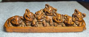 Vtg Chinese Boxwood Hand Carved Exquisite Pigs Statue Wooden Table Decoration