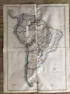 1861 South America Large Hand Coloured Map From Weekly Dispatch 63 Cm X 49 Cm