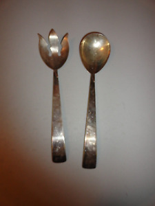 3 Crown Silver Plate Large Serving Spoon And Fork 12 Inches Long