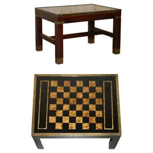 Vintage Burr Walnut Mahogany Military Campaign Chessboard Chess Coffee Table