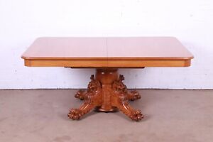 R J Horner Antique Victorian Oak Dining Table With Carved Lions And Paw Feet