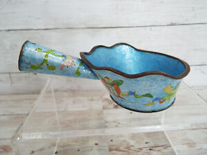 Antique Chinese Export Enameled Silver Bowl Dish With Handle Koi Fish