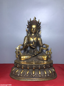 Tibetan Buddhism Pure Copper Gilding Carving Longevity Buddha Statue