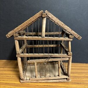 Antique Primitive Miner Canary Bird Cage Wood Wire Aafa Birdhouse