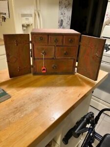 1700s Scandinavian Spice Box In Paint With Original Hardware 6 Drawers For Spice