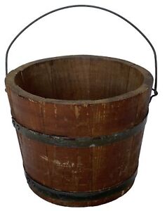 Antique Wood Bucket With Metal Brackets 5 5 Tall 7 Across Spaulding Frost