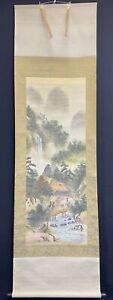 Japanese Waterfall Landscape Scroll Rustic House Unknown Artist