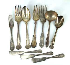 Vtg Silver Plate Ornate Flatware Serving Pieces Forks Spoons Craft Lot