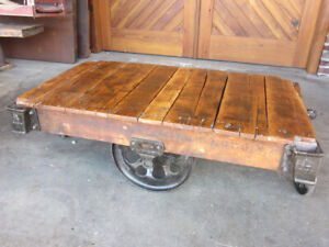 Refurbished Antique Railroad Cart Coffee Table Lineberry Furniture Factory Cart