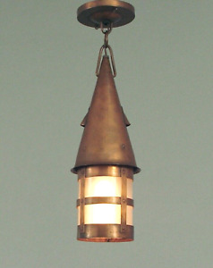 1910 Mission Arts Crafts Ceiling Entry Indoor Outdoor All Copper Light Fixture