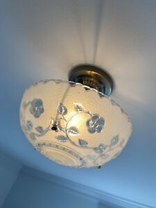 Antique Vintage Art Deco Ceiling Chandelier Glass 3 Chain Light Fixture 