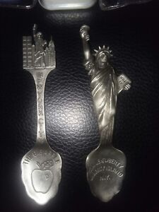 Vintage Souvenir Spoon Lot Pewter New York Sicilia Egypt Italia Greece France 8