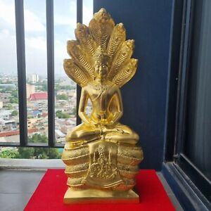 22 Buddha Statue Naga God Brass Large Gold Gild Big Size Elephant Royal Mark