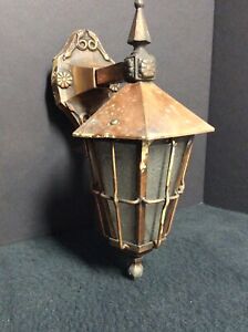 1924 Novelty Lamp Shade Co Copper Arts Crafts Outdoor Porch Sconce