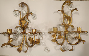 Antique Gilt Gold Italian Wall Double Arm Sconces Pair Of Two