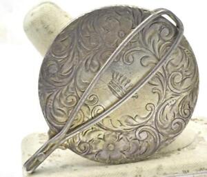 Antique 925 Sterling Silver Rare Folding Purse Engraved Back Mirror Circa 1895